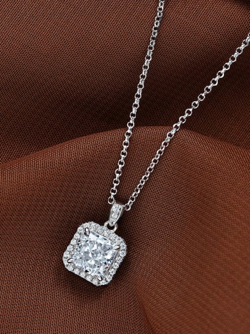 White [P 2047] 925 Sterling Silver High Carbon Diamond Square Luxury Necklace